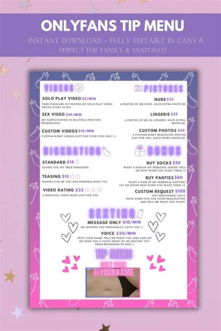 best Onlyfans Menu Template