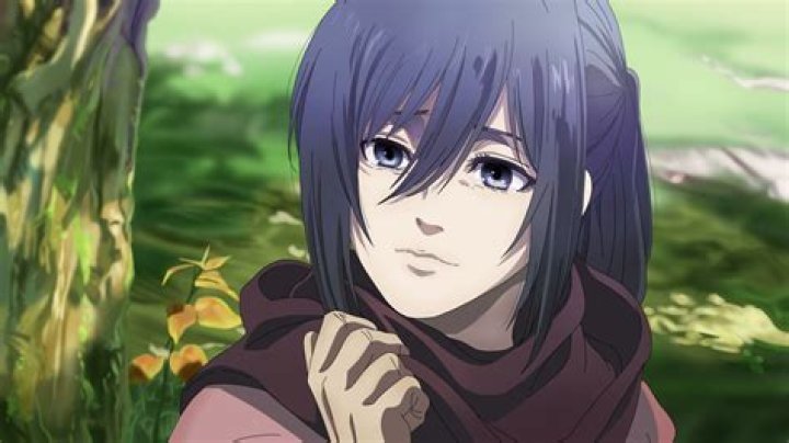 Mikasa Ackerman looking pained in the 'Attack on Titan' anime.